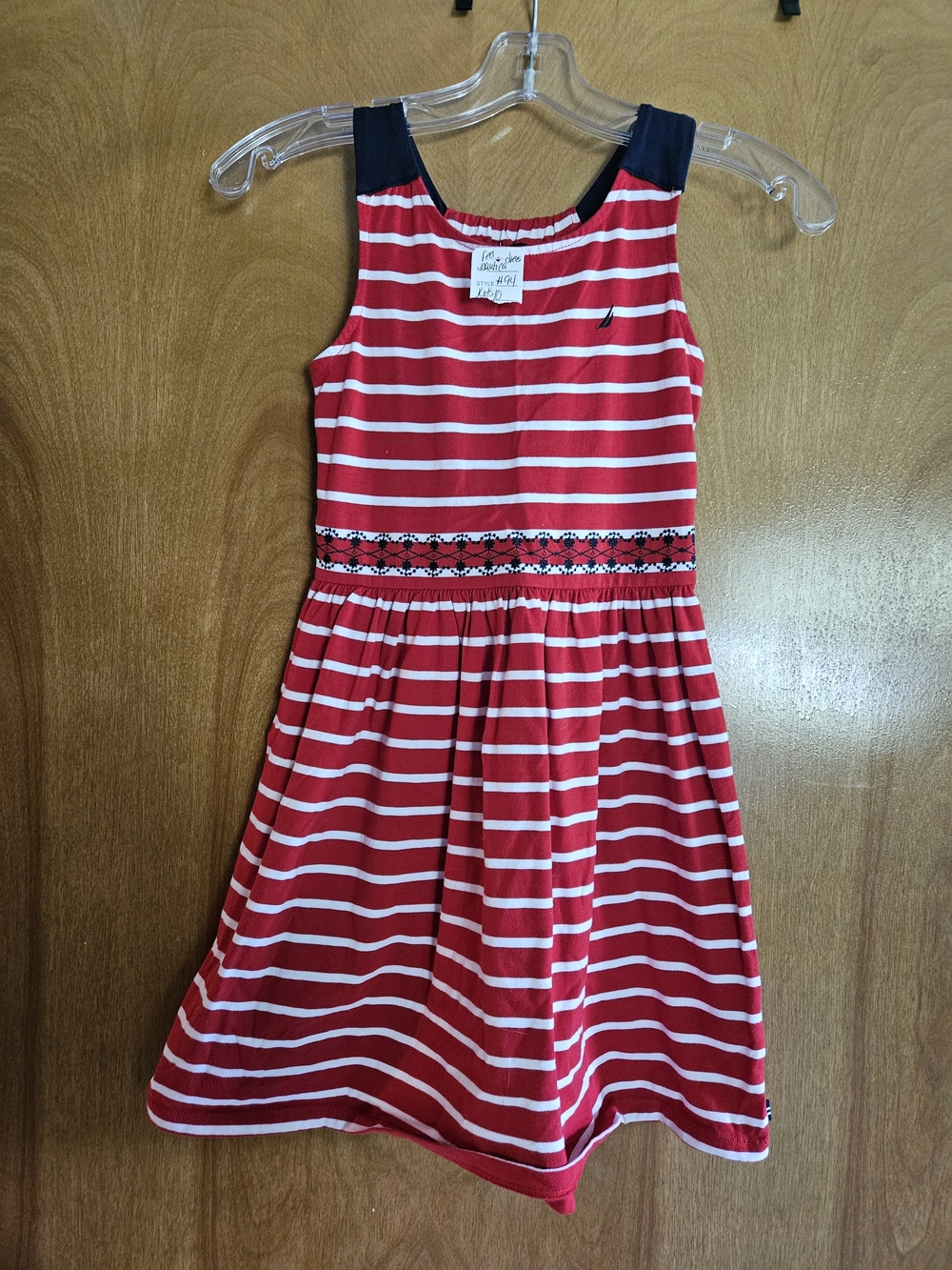 Nautica Red & White Striped Sleeveless Dress with Navy Shoulder Trim